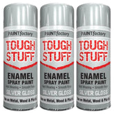 3X Paint Factory Tough Stuff Enamel Silver Gloss 400ml Spray Paint